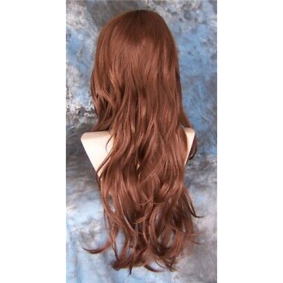 TONYA | Medium Auburn Long Wig Gentle Waves Longer Bangs Skin Part 