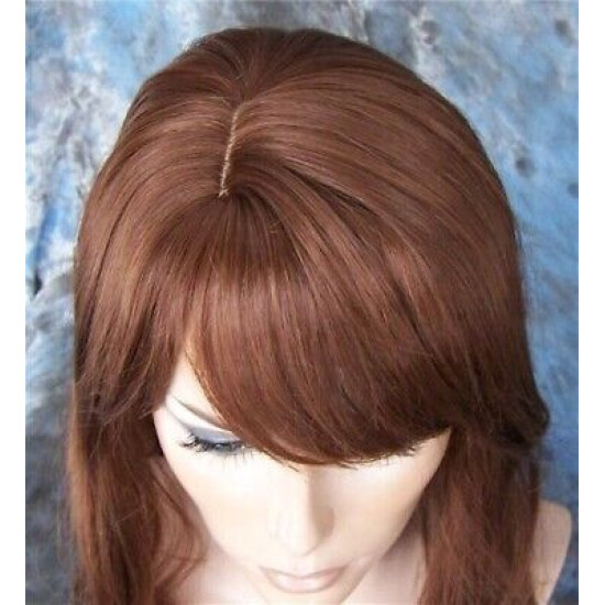 TONYA | Medium Auburn Long Wig Gentle Waves Longer Bangs Skin Part 