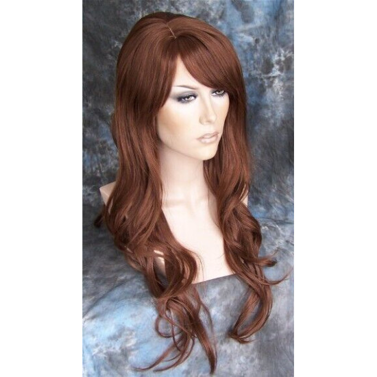 TONYA | Medium Auburn Long Wig Gentle Waves Longer Bangs Skin Part 
