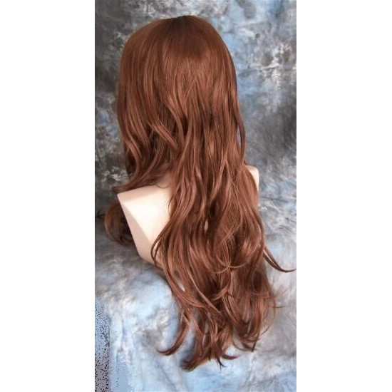 TONYA | Medium Auburn Long Wig Gentle Waves Longer Bangs Skin Part 