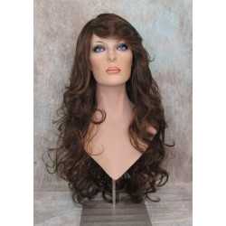 HS SOPRANO | Brown Strawberry Auburn Long Wig HEAT OK Curl Skin Part Side Bangs 