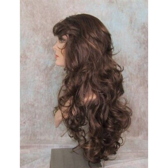 HS SOPRANO | Brown Strawberry Auburn Long Wig HEAT OK Curl Skin Part Side Bangs 