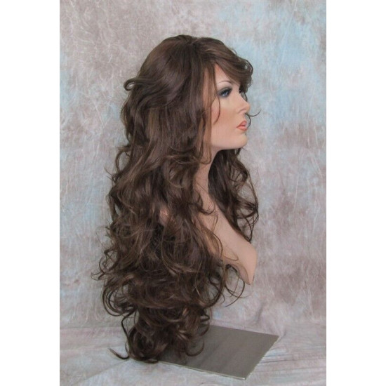 HS SOPRANO | Brown Strawberry Auburn Long Wig HEAT OK Curl Skin Part Side Bangs 