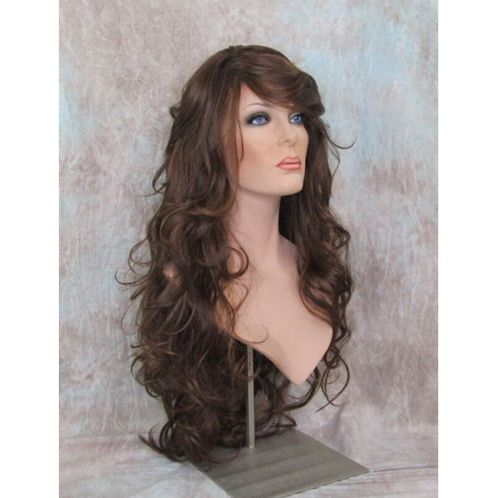 HS SOPRANO | Brown Strawberry Auburn Long Wig HEAT OK Curl Skin Part Side Bangs 
