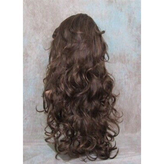 HS SOPRANO | Brown Strawberry Auburn Long Wig HEAT OK Curl Skin Part Side Bangs 