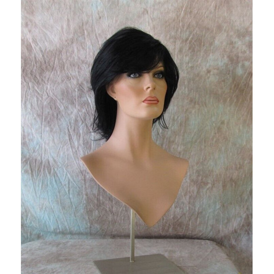DEIDRE | Jet Black Medium Wig Shag Long Bangs Flicked Back Ends