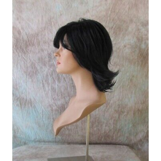 DEIDRE | Jet Black Medium Wig Shag Long Bangs Flicked Back Ends