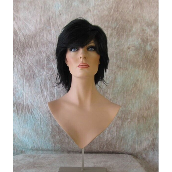 DEIDRE | Jet Black Medium Wig Shag Long Bangs Flicked Back Ends