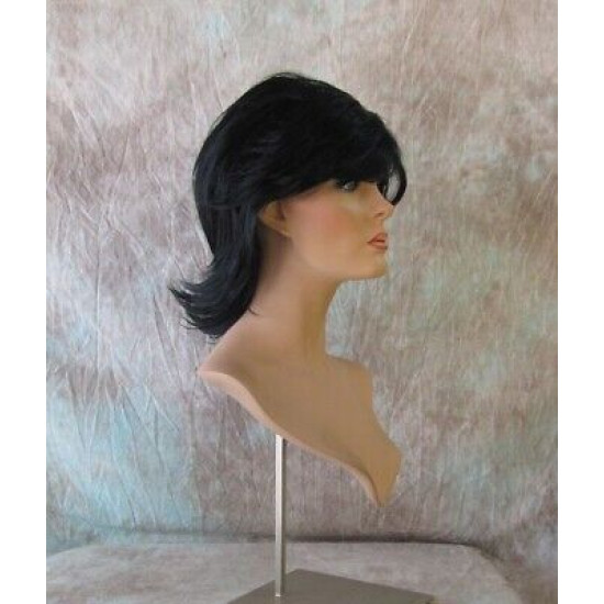 DEIDRE | Jet Black Medium Wig Shag Long Bangs Flicked Back Ends