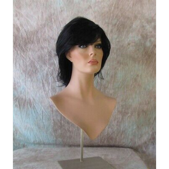 DEIDRE | Jet Black Medium Wig Shag Long Bangs Flicked Back Ends