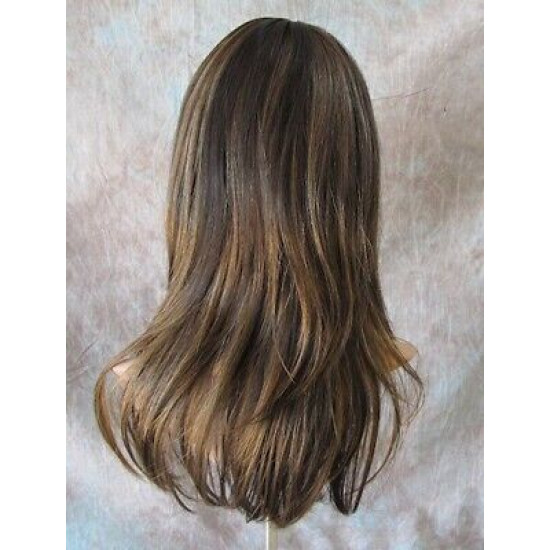 ALICIA | Med Dark Brown Strawberry Mix Long Wig Layers Skin Part Full Bangs 