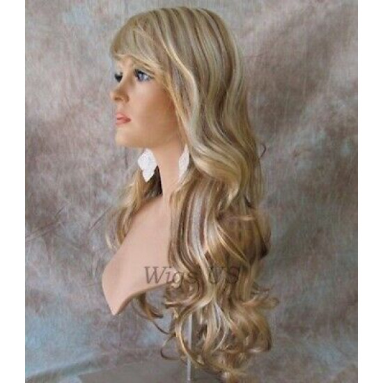 BROADWAY | Frosted Blonde Long Wig Layers Waves Side Part Bangs 