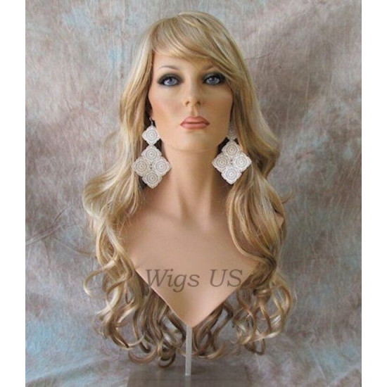 BROADWAY | Frosted Blonde Long Wig Layers Waves Side Part Bangs 