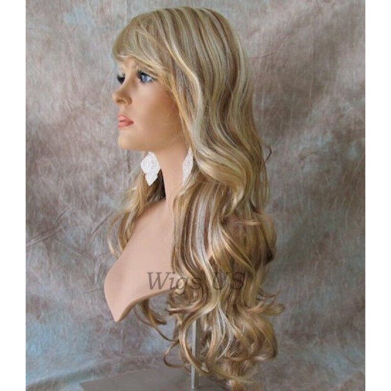 BROADWAY | Frosted Blonde Long Wig Layers Waves Side Part Bangs 