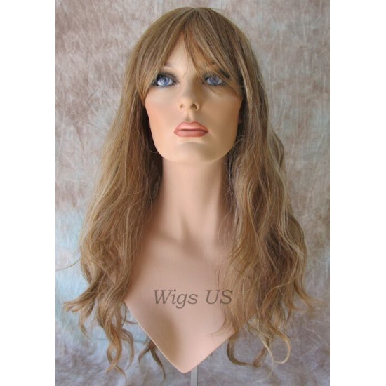 ERICA | Light Brown Mix Long Wig HEAT OK Waves Bangs Skin Crown Wigs