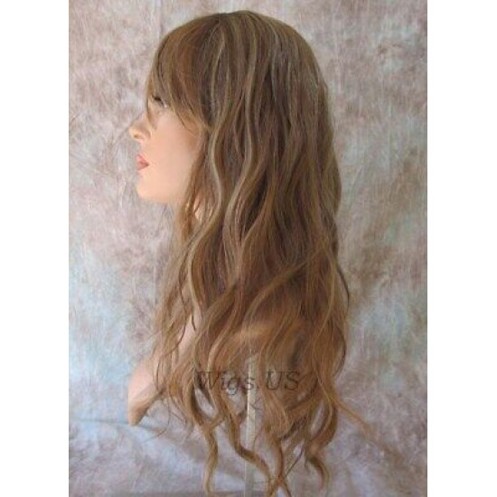 ERICA | Light Brown Mix Long Wig HEAT OK Waves Bangs Skin Crown Wigs