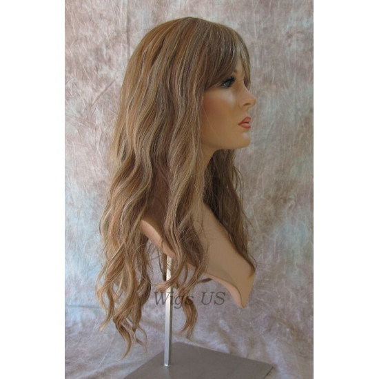 ERICA | Light Brown Mix Long Wig HEAT OK Waves Bangs Skin Crown Wigs