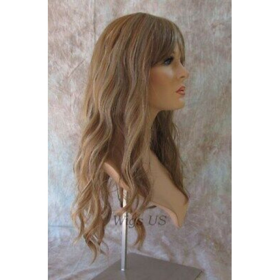 ERICA | Light Brown Mix Long Wig HEAT OK Waves Bangs Skin Crown Wigs