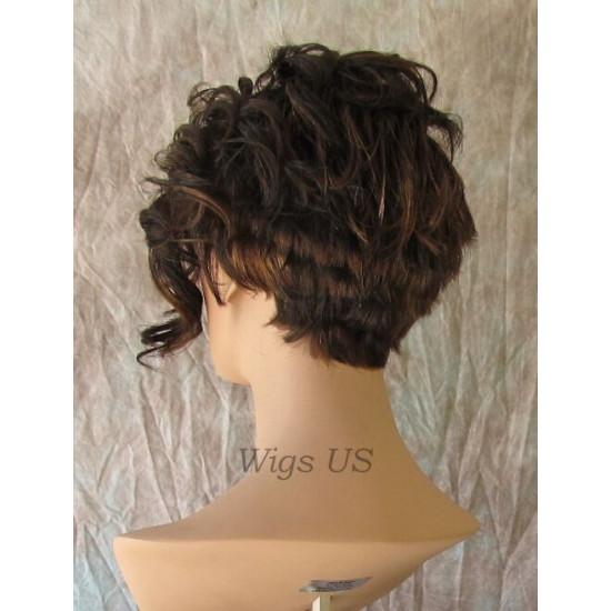 BRYCE | Dark Brown Mix Short Wig Long Unbalanced Bangs Curls Layers
