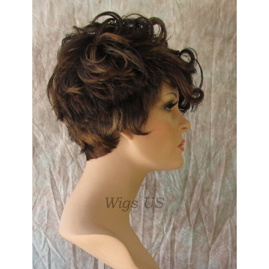 BRYCE | Dark Brown Mix Short Wig Long Unbalanced Bangs Curls Layers