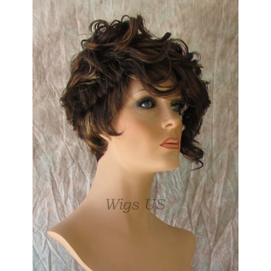 BRYCE | Dark Brown Mix Short Wig Long Unbalanced Bangs Curls Layers