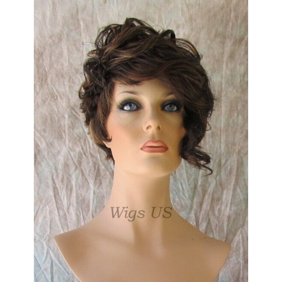 BRYCE | Dark Brown Mix Short Wig Long Unbalanced Bangs Curls Layers