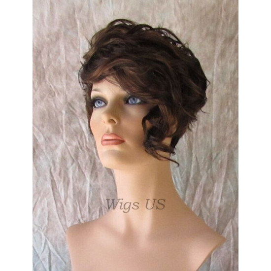 BRYCE | Dark Brown Mix Short Wig Long Unbalanced Bangs Curls Layers
