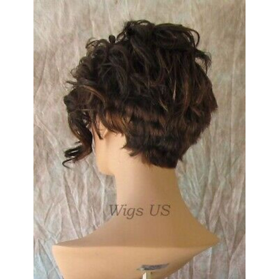 BRYCE | Dark Brown Mix Short Wig Long Unbalanced Bangs Curls Layers