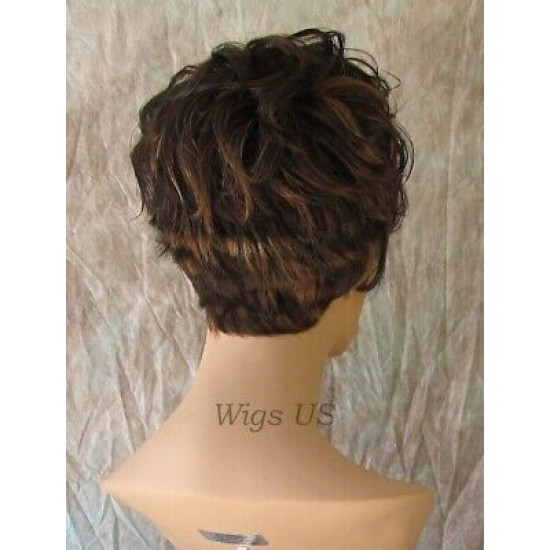 BRYCE | Dark Brown Mix Short Wig Long Unbalanced Bangs Curls Layers