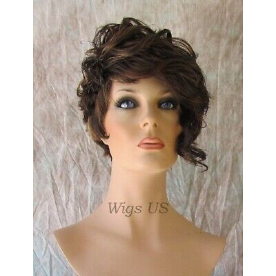 BRYCE | Dark Brown Mix Short Wig Long Unbalanced Bangs Curls Layers