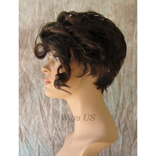 BRYCE | Dark Brown Mix Short Wig Long Unbalanced Bangs Curls Layers