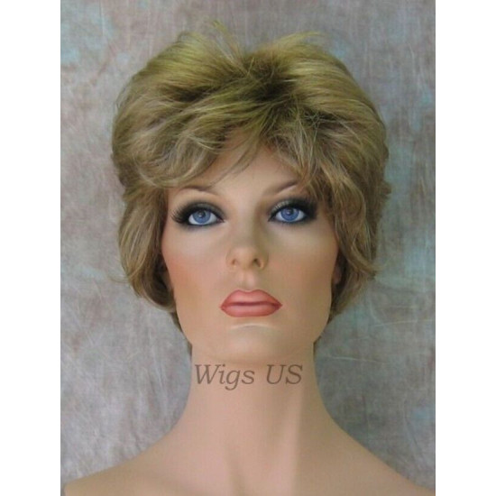 AMANDA | Medium/Light Blonde Short Layered Wig Curls Volume 24/14
