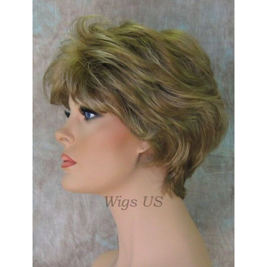 AMANDA | Medium/Light Blonde Short Layered Wig Curls Volume 24/14