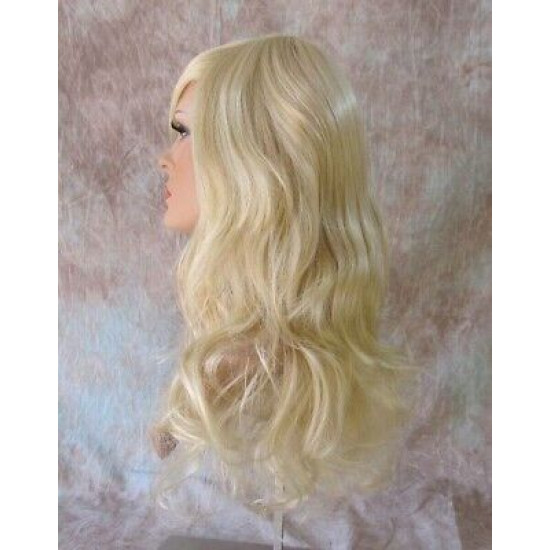 Delilah | Golden Blonde Mix Long Wig Wavy Side Swept Bangs Skin Crown | Adora