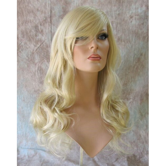 Delilah | Golden Blonde Mix Long Wig Wavy Side Swept Bangs Skin Crown | Adora