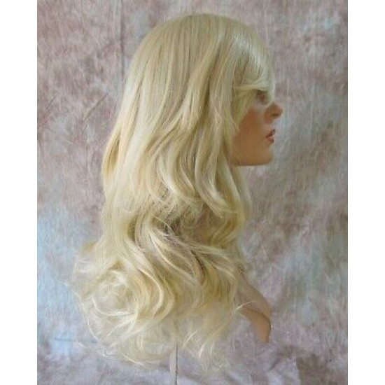Delilah | Golden Blonde Mix Long Wig Wavy Side Swept Bangs Skin Crown | Adora