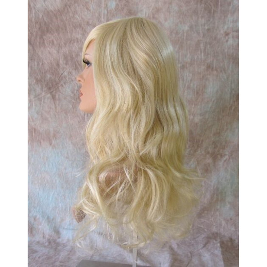 Delilah | Golden Blonde Mix Long Wig Wavy Side Swept Bangs Skin Crown | Adora