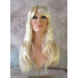 LINDA B | Light Blonde Long Wig Layers Bangs Skin Part Gentle Waves 