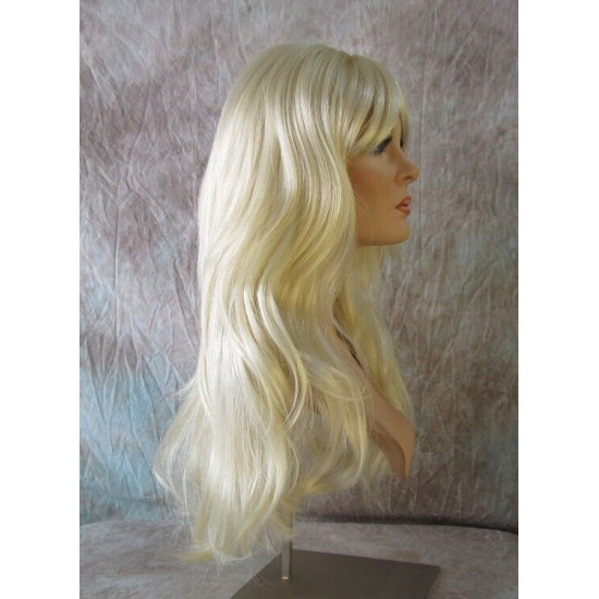 LINDA B | Light Blonde Long Wig Layers Bangs Skin Part Gentle Waves 