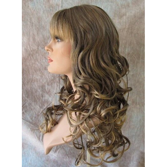 CARLOTTA | Light Brown Mix Long Wig Soft Curls Center Part Bangs 