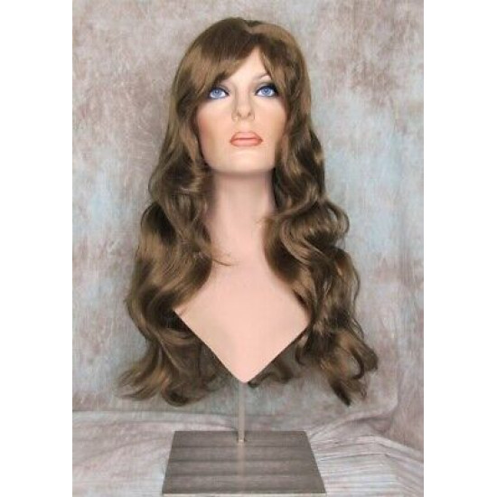 NATALIE B | Golden Brown Long Wig Layers 26" Wavy Full Skin Top Bangs 