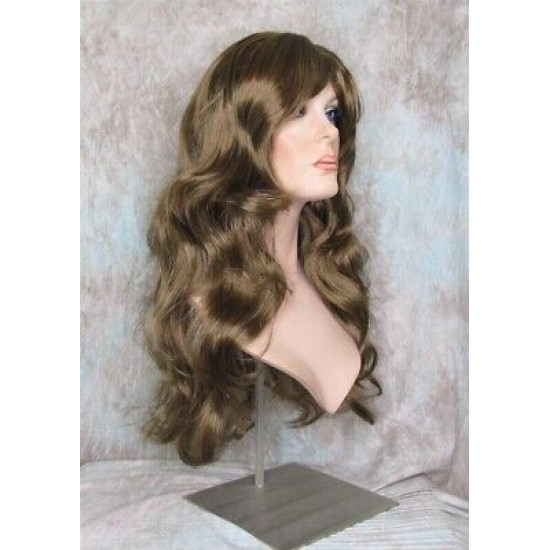 NATALIE B | Golden Brown Long Wig Layers 26" Wavy Full Skin Top Bangs 