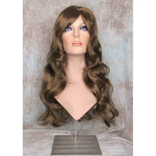 NATALIE B | Golden Brown Long Wig Layers 26" Wavy Full Skin Top Bangs 