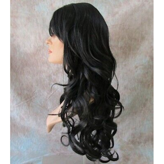 BROADWAY | Darkest Brown Long Wig Layers Curly Side Part 