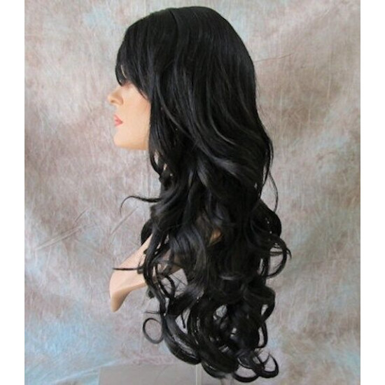 BROADWAY | Darkest Brown Long Wig Layers Curly Side Part 