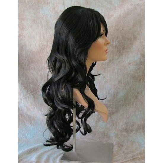 BROADWAY | Darkest Brown Long Wig Layers Curly Side Part 