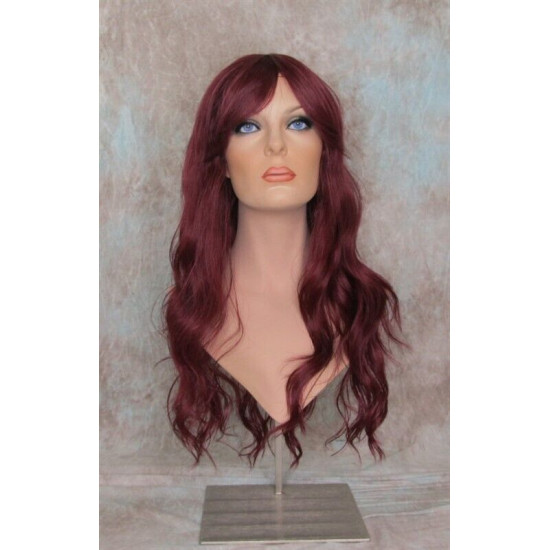 ERICA | Burgundy Long Wig HEAT OK Waves Bangs Skin Crown Wigs 