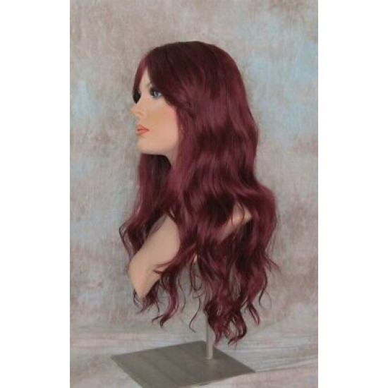ERICA | Burgundy Long Wig HEAT OK Waves Bangs Skin Crown Wigs 
