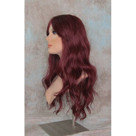 ERICA | Burgundy Long Wig HEAT OK Waves Bangs Skin Crown Wigs 