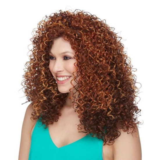 HS BIJOU | Auburn Dark Brown Mix Long Wig HEAT OK All Over Curls 